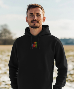 Alternative view of djektd Rainbow Tag mens hoodie