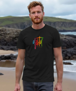 Alternative view of djektd Rainbow Tag mens t-shirt